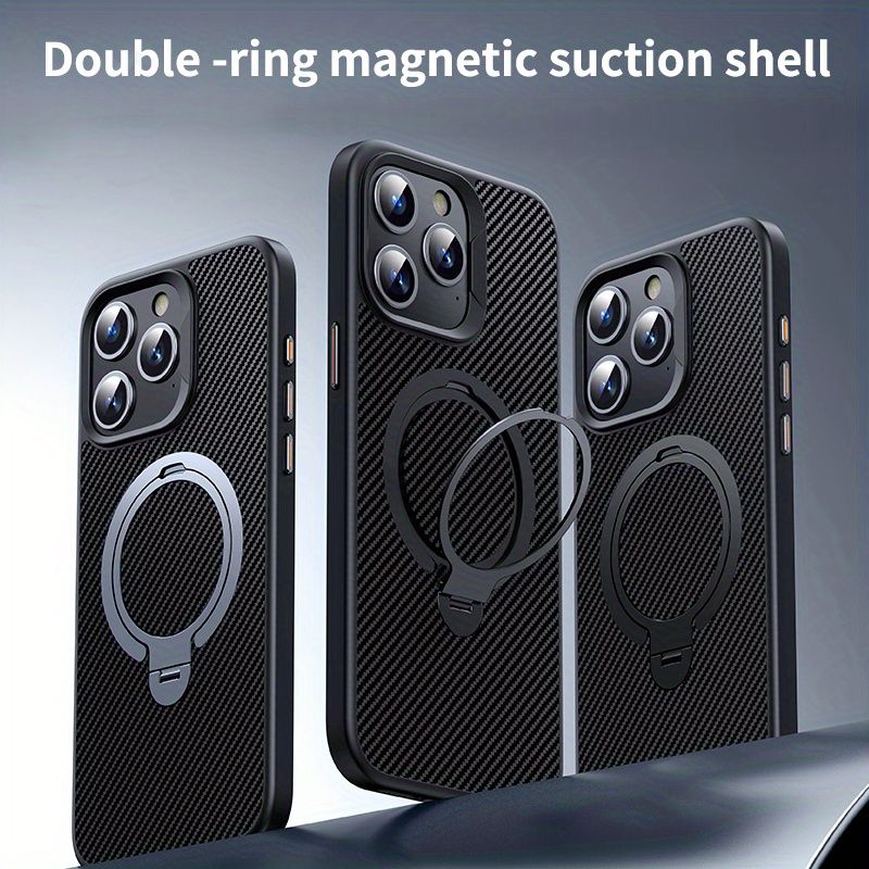 WeFor Retro Carbon Fiber Pattern Magnetic Case with Holder for15 Pro Max 14 13 12 Pro Max 15 Plus Wireless Charging Compatible, Anti-Fingerprint Soft_voghion.com