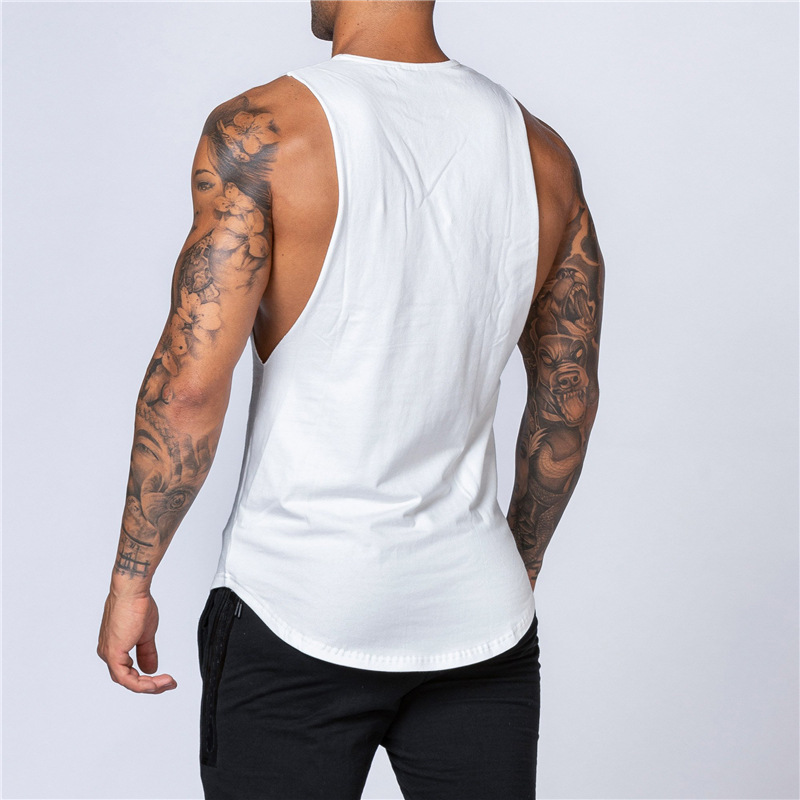 Sommer lose ärmellose weiße Camisole Laufeisen Top Sport Fitness Kleidung Trainingsweste für Männer_voghion.com