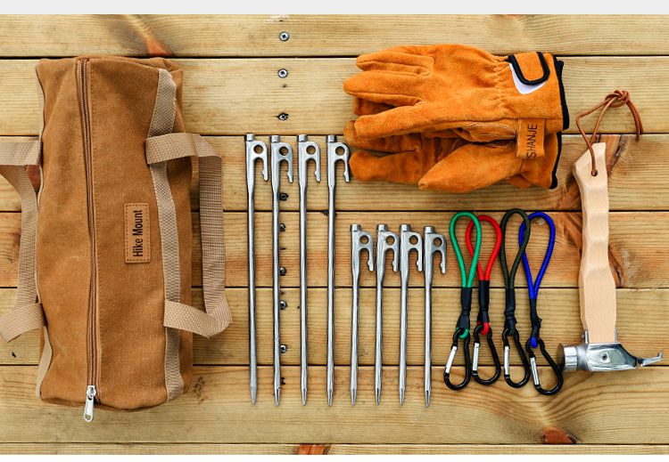 Gancho de escalada para exteriores, multifuncional, portátil, con cuerda elástica y hebilla, para acampar, con cordón ajustable y estaca para el suelo._voghion.com