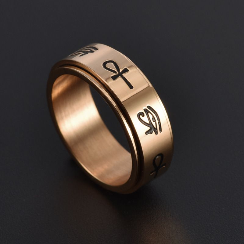 Men's Stainless Steel Rotating Ring With Cross And Eye Of Horus Design - Gothic Style Jewelry For Men - Sizes 6-12 Cross Horus Eye Logo Ring_voghion.com