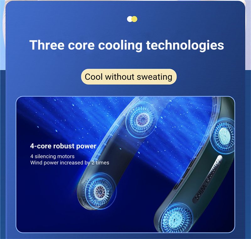 Ventilatore da collo pieghevole 2024 nuovo transfrontaliero con ricarica USB, display digitale, silenzioso, portatile, mini ventilatore da esterno_voghion.com