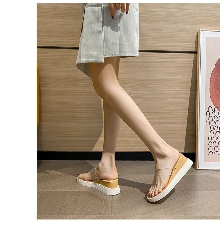 Transparent Ribbon 2025 New Summer Style Fashionable Thick Soled High Heeled Beach Shoes With Anti Slip Flat Sole And_voghion.com
