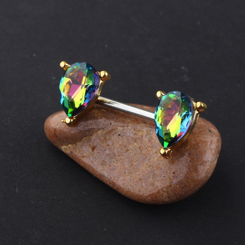 Anello a doppia goccia d'acqua in acciaio inossidabile, sette colori, orecchini a goccia d'acqua, gioielli da forare_voghion.com