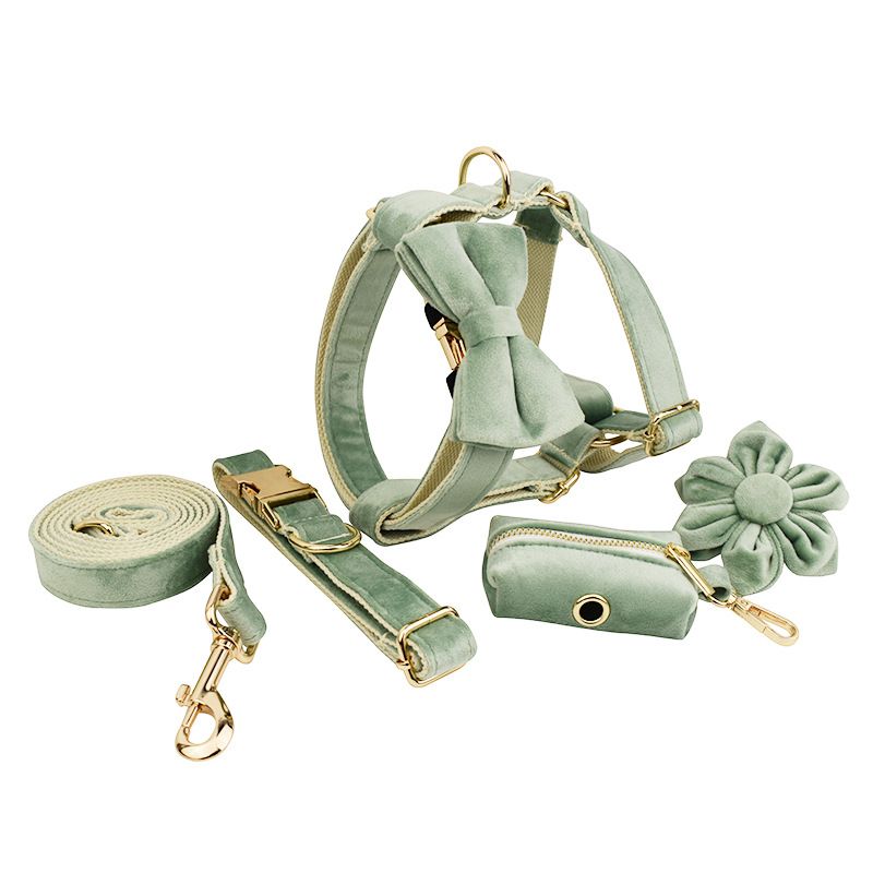 Light Bottom Mint Green Velvet Pet Collar Rope Dog Leash_voghion.com