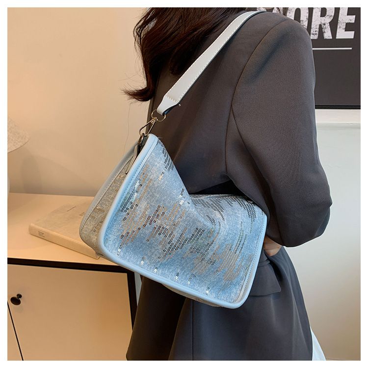 Borsa a tracolla piccola con paillettes blu di alta qualità per donna 2024, nuova e alla moda, da portare sotto le ascelle, in denim_voghion.com