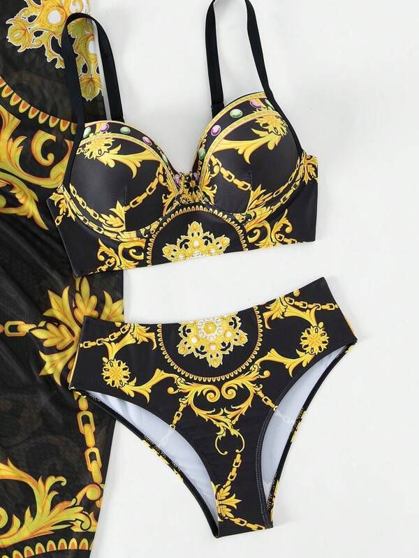 Women's new three-piece swimsuit female sexy cover bikini slim back beauty outer_voghion.com