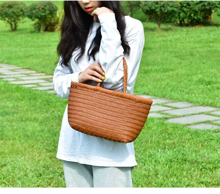 Handtaschen Damen Echtleder Schulter Weben Lässige Einkaufstasche Vintage Große Tragetasche Geldbörse Rindsleder Kreuz Handtaschen_voghion.com