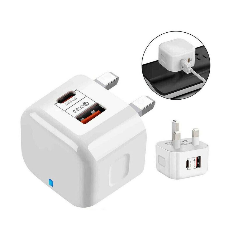 Dual Port Typ C 20W PD Schnelle Wand Stecker Ladegerät QC 3,0 Reise Power Adapter UK_voghion.com