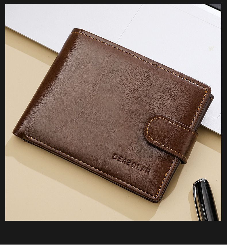 Wallet Short Horizontal Wallet Retro Men's Buckle Pu Money Clip Multi-function Men's Wallet Large Capacity_voghion.com