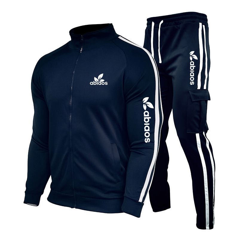2024 Herren Frühling und Herbst Reißverschlussjacke Sporthose mit gestreifter Taschendekoration Laufanzug-Set_voghion.com