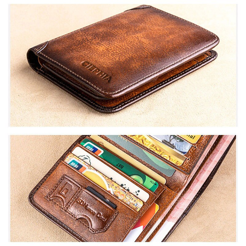 Portfele męskie z prawdziwej skóry Rfid w stylu vintage, cienkie, krótkie, wielofunkcyjne etui na karty kredytowe, dowód osobisty_voghion.com