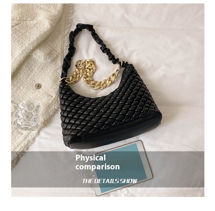 2024 New Fashionable And Minimalist Folded Handheld Underarm Chain Decoration Diamond Grid Elastic Embroidered Thread_voghion.com