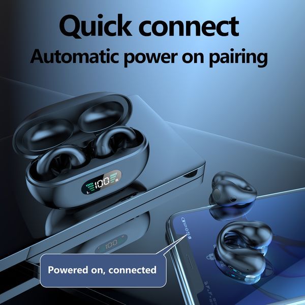 1pc Original Q80 Bone Conduction Clip Ear Type Noise Reduction Wireless Headset (white/black)_voghion.com
