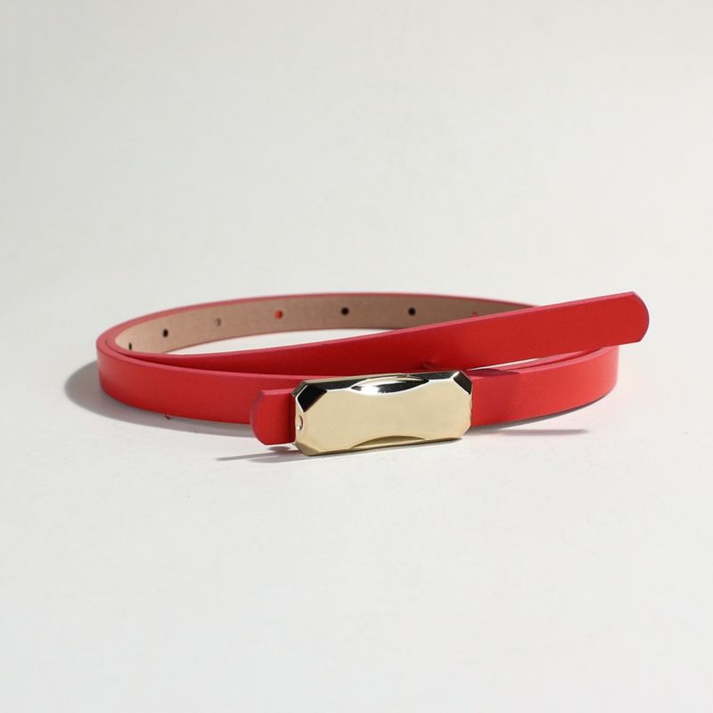 Slankt bælte i slikfarvet materiale til kvinder - Guldspænde i taljen, minimalistisk dekorativt bælte til kjoler og højtaljede bukser_voghion.com