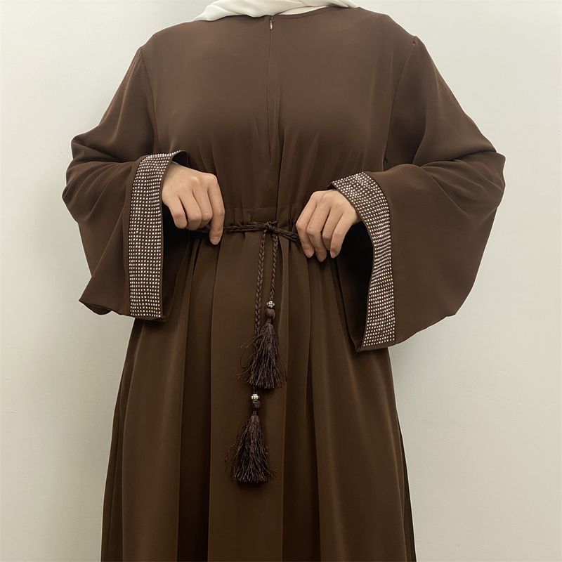 Ramadan moslim vrouw jurk vooraan rits verborgen riem Dubai abaya mouwen met zilveren rand ontwerp Marokkaanse kaftan koninklijke vrouwen rood_voghion.com