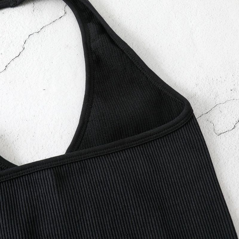 Neckholder-Body-Shaping-Unterwäsche für Fitness und Yoga, V-Ausschnitt, rückenfreies Camisole, gerippt, Bonbonfarbe_voghion.com