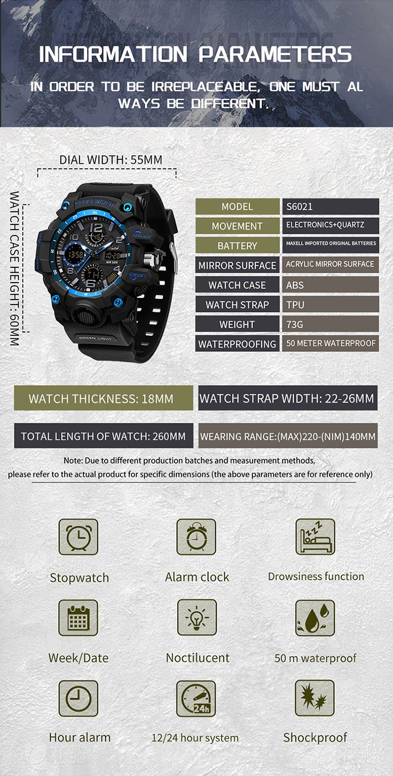 Men's Digital Analog Sports Watch With Waterproof, Stopwatch, Alarm, And Luminous Display Outdoor Sports Multi Function Watch For Men_voghion.com
