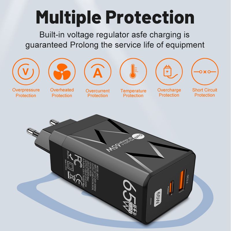 Încărcător rapid pentru telefon mobil QC3.0 pentru laptop, GaN, 65W, nitrură de galiu, pentru festivaluri de muzică PD_voghion.com