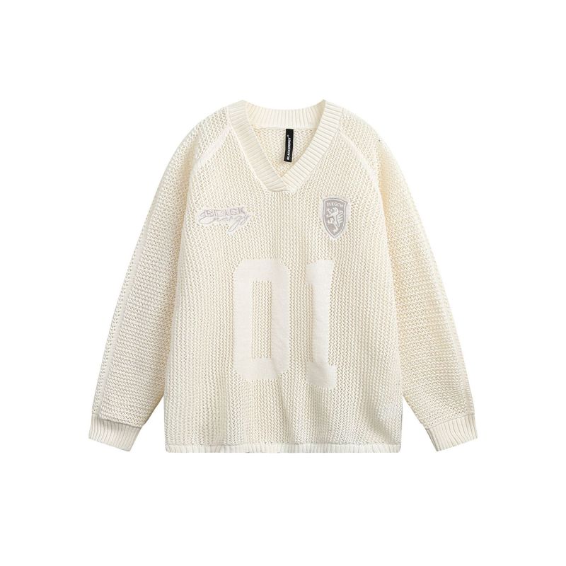 Maglione unisex con scollo a V semplice lavorato a maglia, in stile americano, con design cavo, modello Jiayiku, primavera 2025_voghion.com