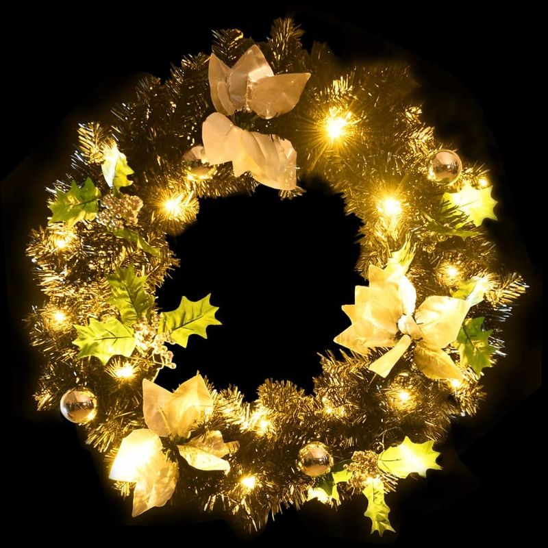 Christmas Wreath with LED Lights Black 23.6" PVC_voghion.com