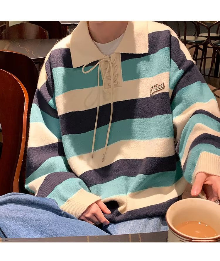 Winter student Korean lazy high-end textured striped polo neck sweater MY29-P72 network image_voghion.com