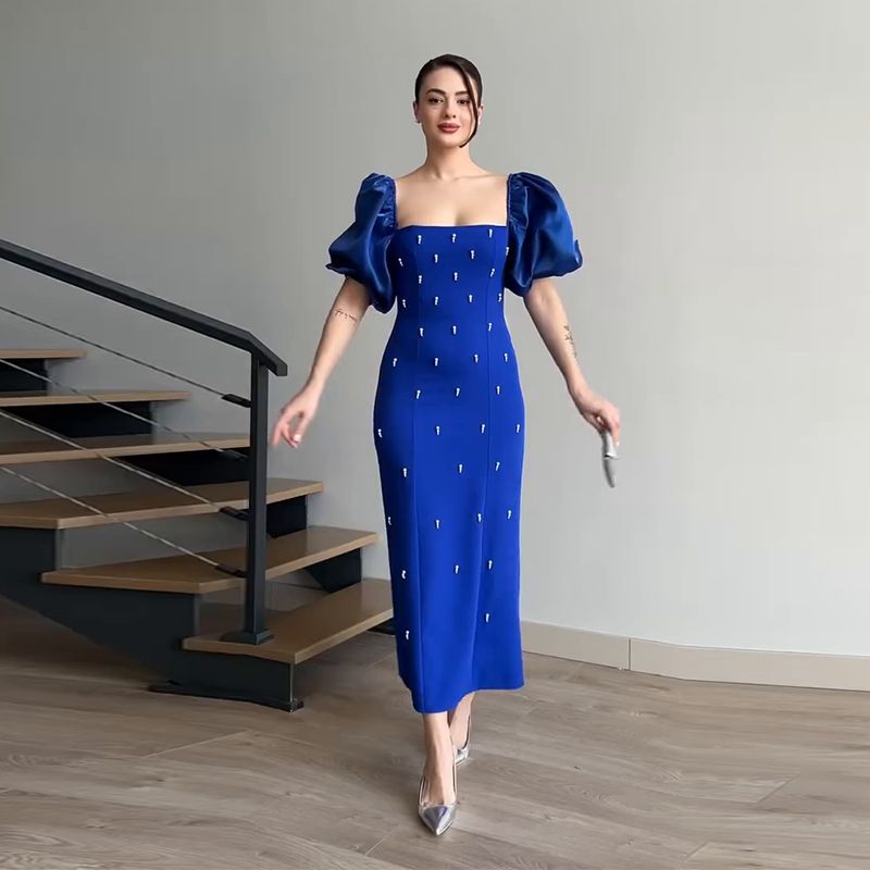 Gonna lunga a pois retrò alla moda con colletto semiaperto, vestibilità aderente, da donna_voghion.com
