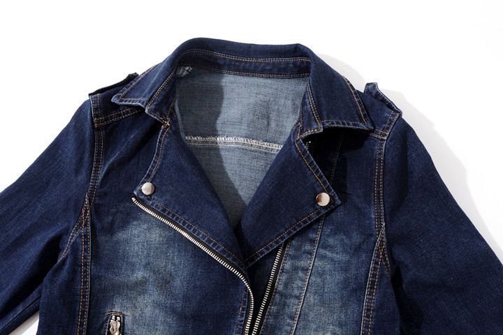Damenbekleidung Slim Fit Stretch-Jeansjacke Kurzer Blazer im Biker-Stil mit Stehkragen_voghion.com