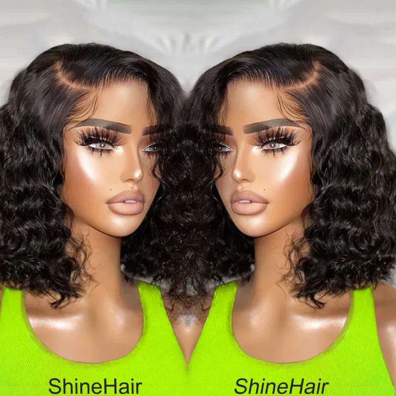 13x4 Kurze Bob Perücke Spitze Front Menschliches Haar Perücken Für Frauen Brasilianische Lockige Wasser Welle_voghion.com