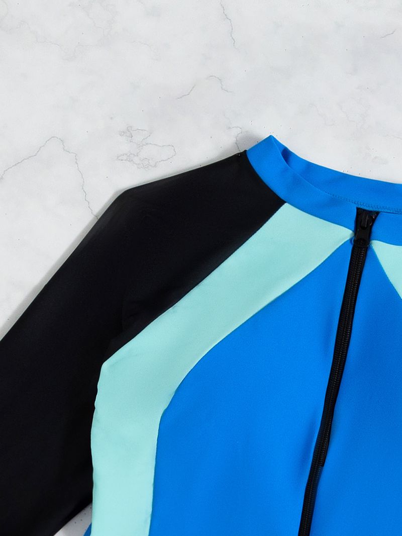 Moslim badpak afslankend lang mouw surfpak bikini dames kleurblok Europese en Amerikaanse stijl met borstkussen_voghion.com