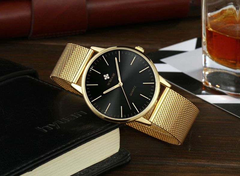 Herren-Quarzuhr mit ultradünnem, rundem Edelstahl-Mesh-Band, wasserdicht, lässige Armbanduhr für den Alltag, modische, einfache Uhr_voghion.com