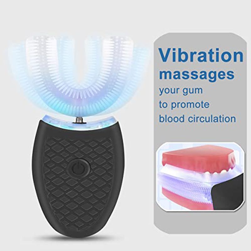 Cepillo de dientes eléctrico automático en forma de U - Portátil, de silicona de grado alimenticio, para adultos y niños, viajes, resistente al agua IPX7, certificación CE._voghion.com