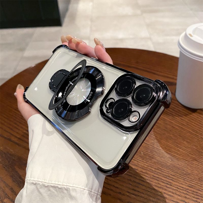 Plating Magnetic Stand Holder For Case For IPhone 15 14 13 12 11 Pro Plus Max X XS XR 7 8 SE3 Shockproof Soft TPU Cover_voghion.com