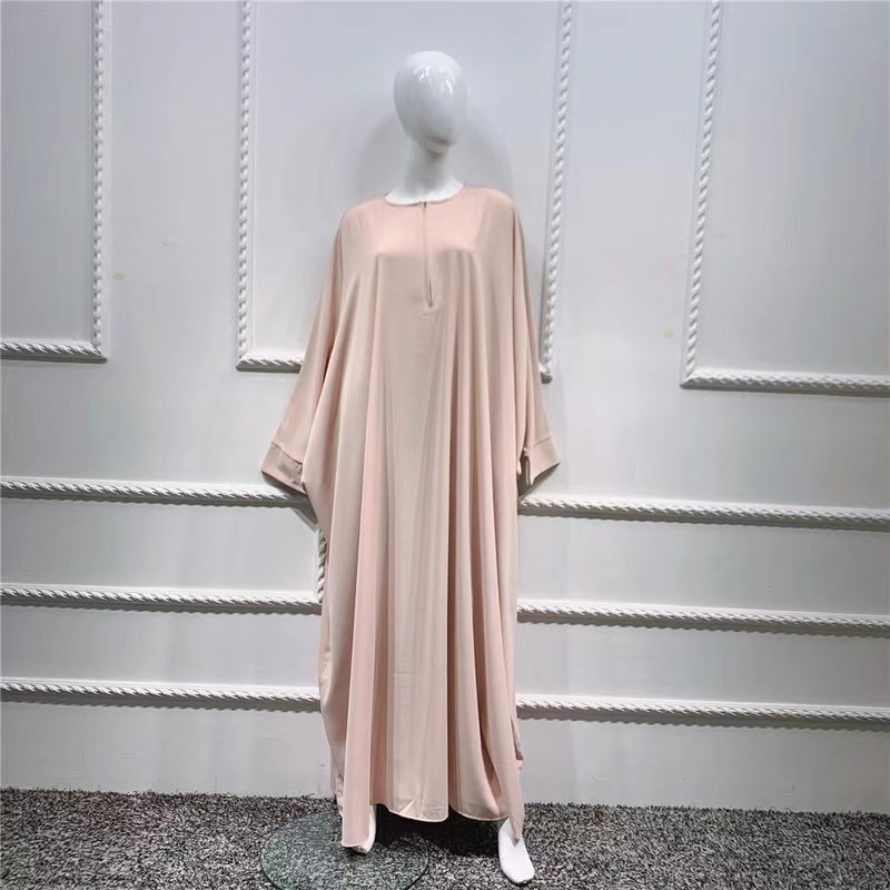 Women's dress full of solid color bat-sleeve robe plus-size dress_voghion.com