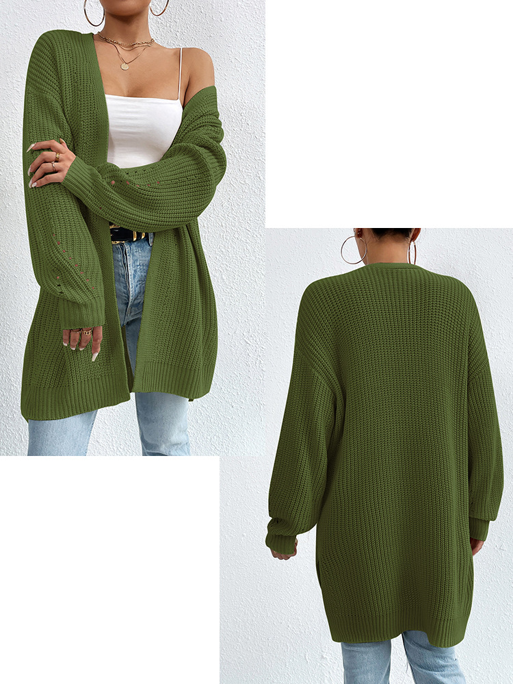 Veste pull mi-longue à col en v, ample, couleur unie, style paresseux, cardigan tricoté pour femme, automne et hiver_voghion.com
