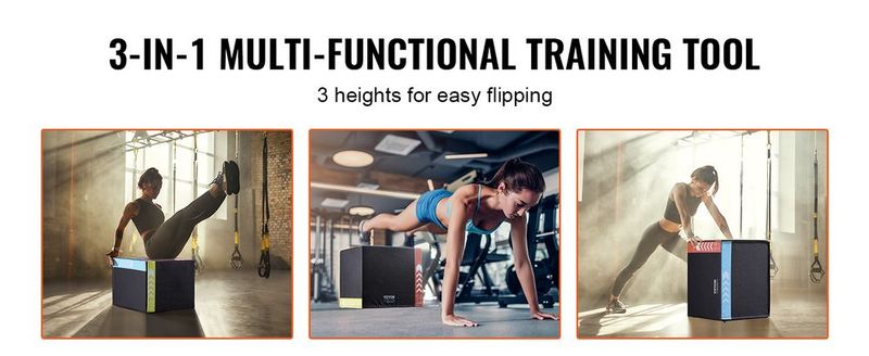 VEVOR 3 In 1 Plyometric Jump Box, 16/14/12 Inch Cotton Plyo Box, Platform & Jumping Agility Box, Anti-Slip Fitness Exercise Step Up Box For Home Gym Training, Conditioning Strength Training, Black_voghion.com