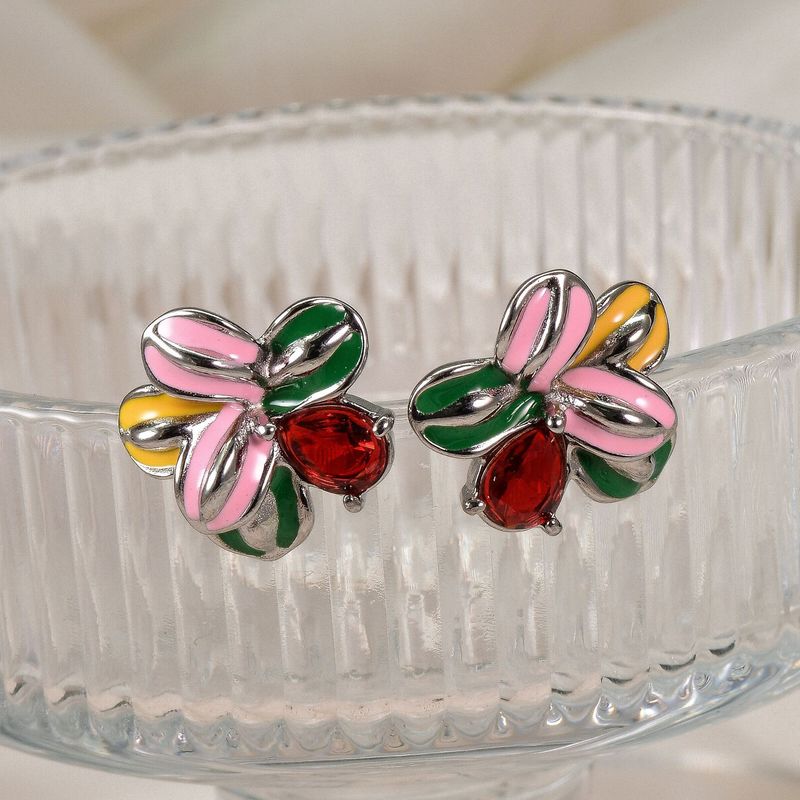 Light Luxury High-End Oil Drop Flower Earrings Inlaid Diamond Studs Elegant Colorful Petal Ear Jewelry_voghion.com