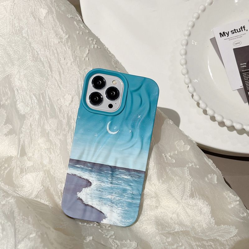 Handyhülle Wellenmuster Stärenhimmel a Mier gëeegent fir iPhone 14 Apple 15promax Handyhülle Skin Feel 13 Waasser Sticker 12_voghion.com