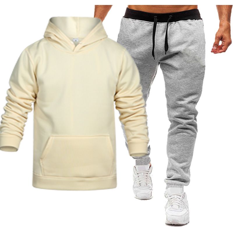 Herrenbekleidung Frühling, Herbst und Winter Herren- und Damenfreizeit Europäischer Code Blanko Einfarbiger Anzug Vlies Lockerer Pullover und Hose Zweiteiliges Set_voghion.com