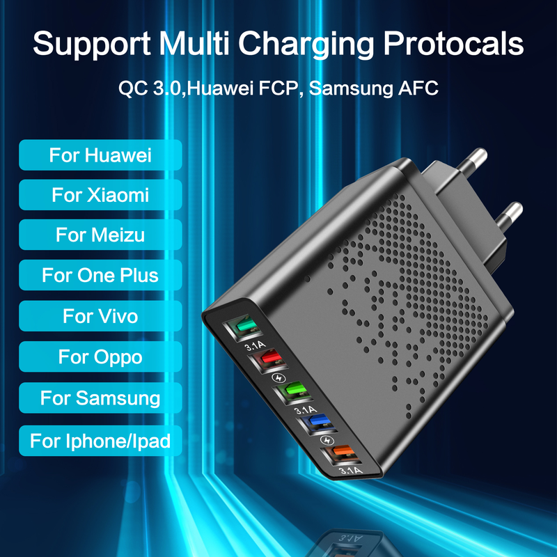 68W 5-portni USB polnilec adapter za mobilni telefon hitro polnjenje iPhone 14 13 Samsung Xiaomi pametni telefon tablica fa smart_voghion.com
