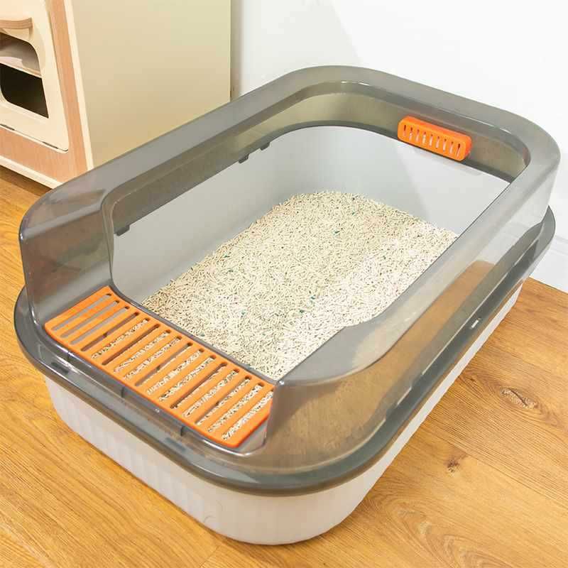 Docote Katzentoilette, vollständig offen, für Kätzchen, geruchsdicht, spritzwassergeschützt, halbgeschlossene Katzentoilette, Zhao Zhili_voghion.com