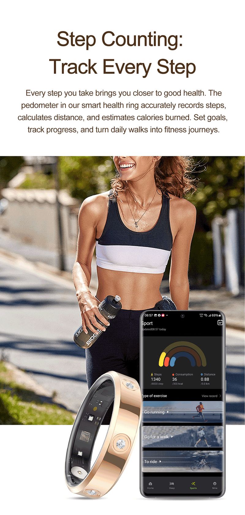 Nuovo anello intelligente HR01 con monitoraggio della frequenza cardiaca, del sonno, dell'ossigeno nel sangue, contapassi, monitor della salute alla moda con diamanti incastonati_voghion.com