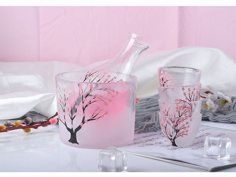 Set de pahare de vin cu amprentă mată creativă pentru sake, pahar de sake în stil japonez, pictat manual, cu flori de prun, inclusiv vin cald_voghion.com