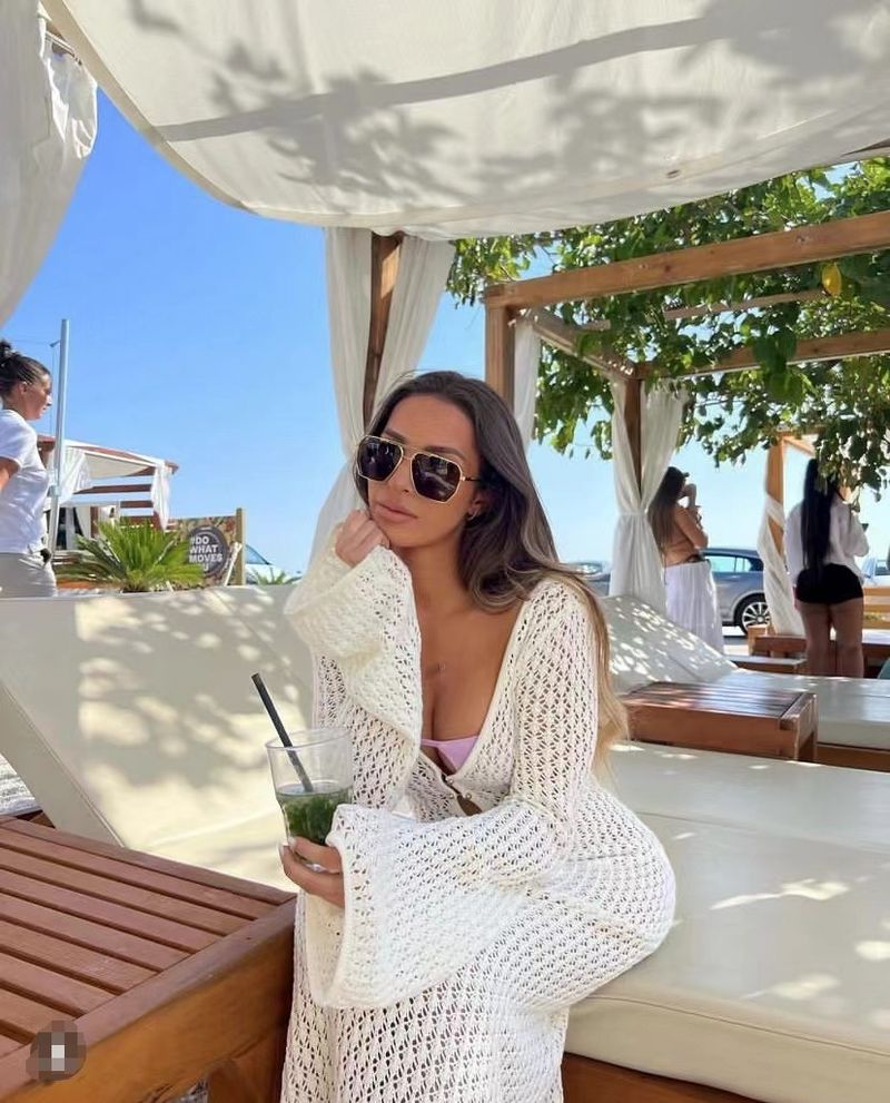 Strandkleid – Langer Häkel-Spitzen-Kimono mit ausgehöhltem Design, Boho-Bademode-Coverup für Frauen, Sommerurlaub & Poolparty_voghion.com