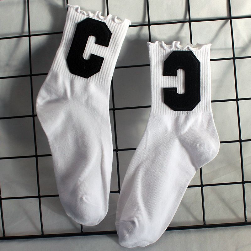 Socks New Style Fungus Lace Women's Socks Plush Big C Socks Women's High Elastic Student Sports Mid Tube Socks Sweat Absorbent Cotton Socks Trendy_voghion.com