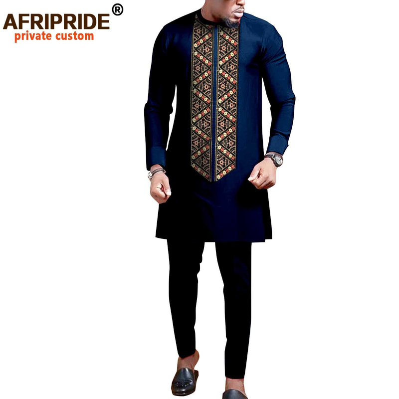 Männerkleeder Afrikanesch ethnesch Einfarweg Kotteng Männer Casual Jacket + Hosen_voghion.com