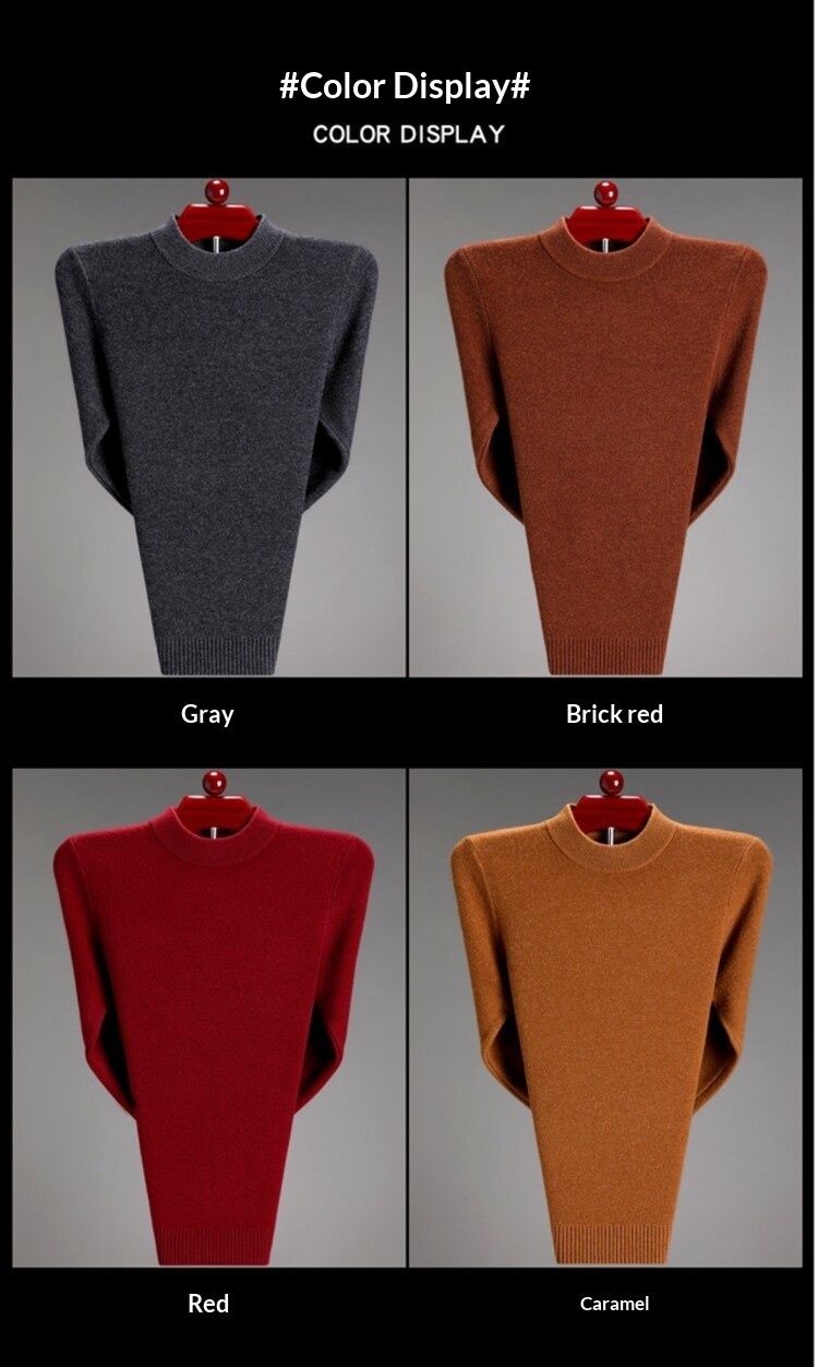 Pure 400g Blend Men's Half Turtleneck Solid Color Wool Base Layer Anti-Pilling Versatile Sweater_voghion.com