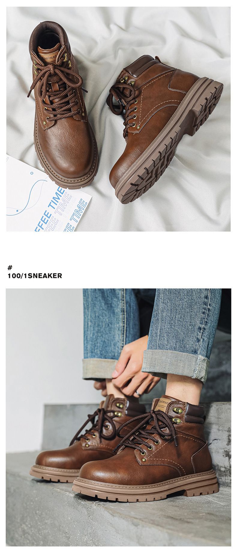 Men's Retro Tooling Boots High-top Short Boots Thick-soled Heightening Martin Boots American Retro Leather Boots_voghion.com