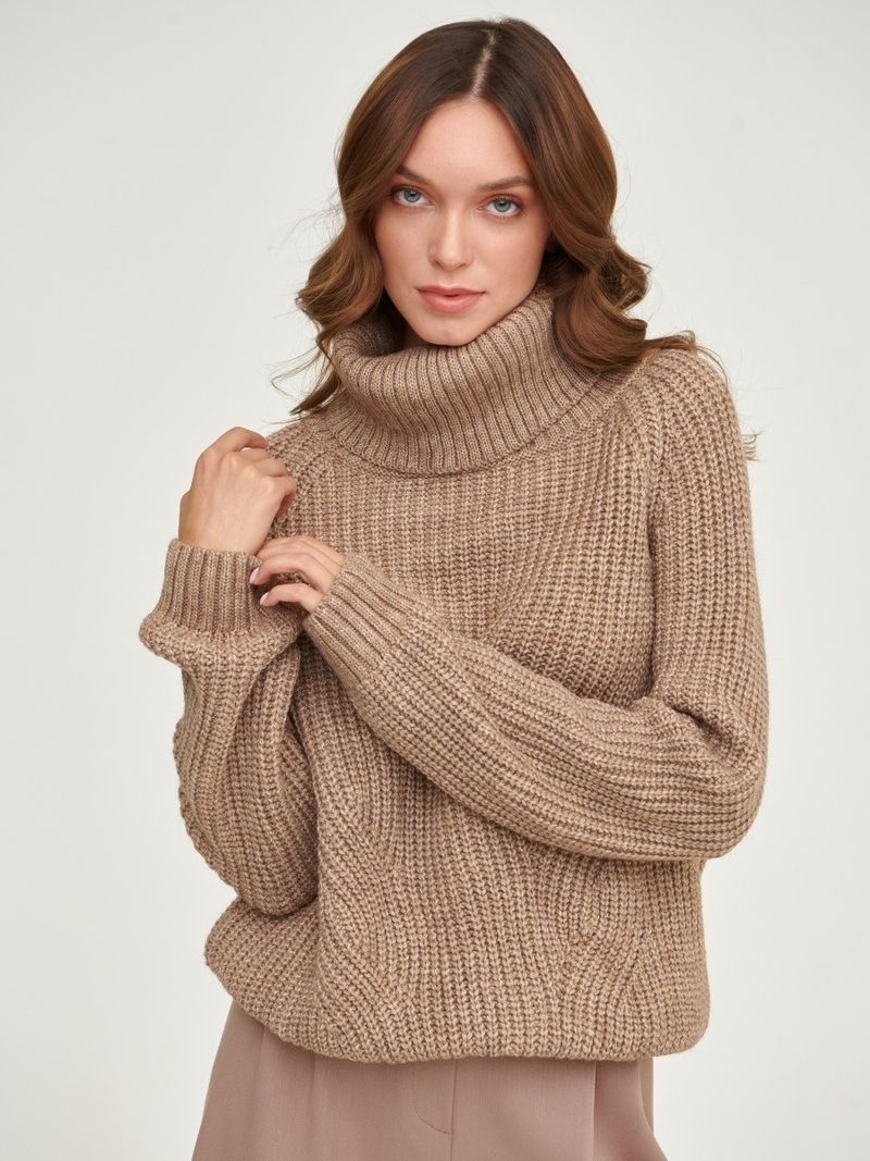 Maglione oversize da donna a collo alto in maglia – Pullover invernale spesso, tessuto acrilico morbido, maniche a spalla bassa, trendy e comodo per autunno e inverno_voghion.com
