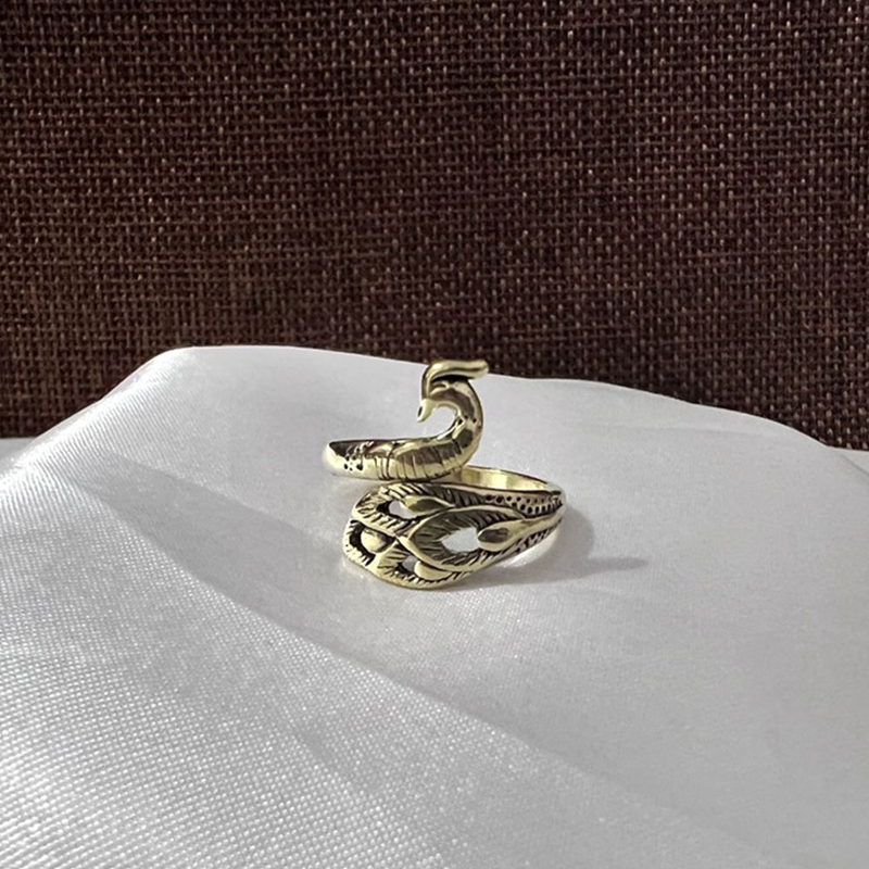 Anillo de pavo real vintage Anillo de pez carpa dorado Anillo de fénix Aguja de gancho_voghion.com