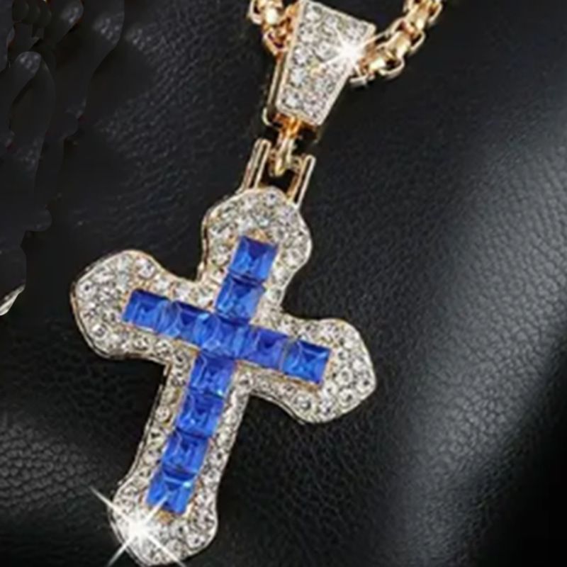 Herenketting Hip Hop Diamant Kruis Zirkonium Rood Blauw Roze Zilver Koppel Hanger Trendy Straataccessoires Voor Mannen En Vrouwen_voghion.com